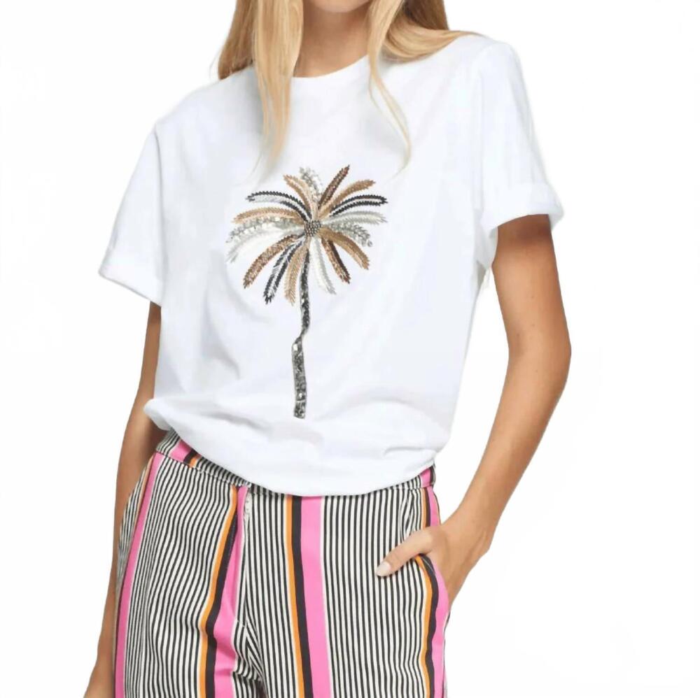 NEW VILAGALLO embroidered short sleeve t-shirt in white palm trees